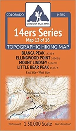 Outdoor Trail Maps Colorado 14ers Series Map - Blanca Peak, Ellingwood Point, Mount Lindsey, Little Bear Peak 0