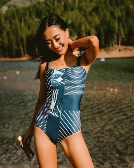 Location Image for Patchwork One-Piece Swimsuit - Women's
