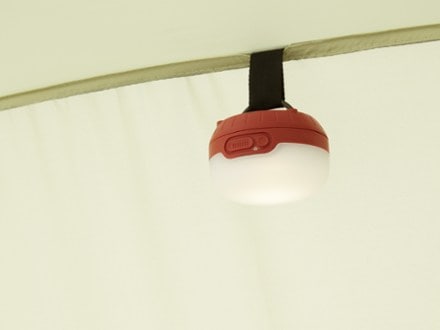 Snow Peak Alpha Breeze Tent Light (sold separately) hung on gear loop (Ivory)