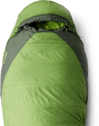Marmot Trestles Elite Eco 30 Sleeping Bag - Women's Hood with zipper  (Wheatgrass/Crocodile)