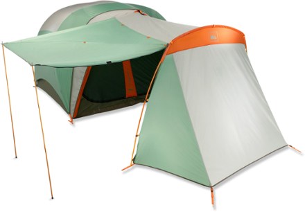 Garage door as awning (poles not included - tent and garage sold separately)