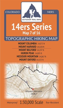 Outdoor Trail Maps Colorado 14ers Series Map - Mount Columbia, Mount Harvard, Mount Belford, Huron Peak, Missouri Mountain, Mount Oxford 0