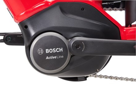 closeup of a bosch active line ebike motor