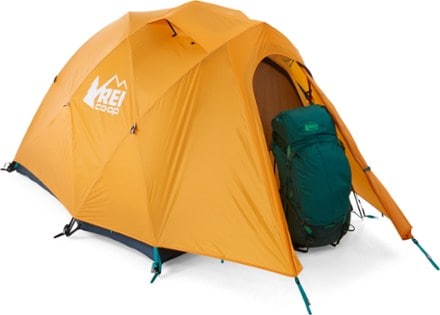 REI Co-op Arete ASL 2 Tent - 2018 3/4 view with door open, backpack sold sep. (Kabocha Orange)