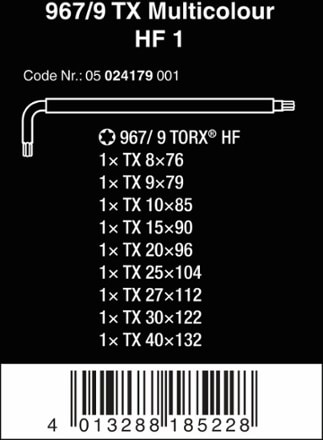 Wera 967/9 TX HF 1 L-Key Torx Wrench Set 1