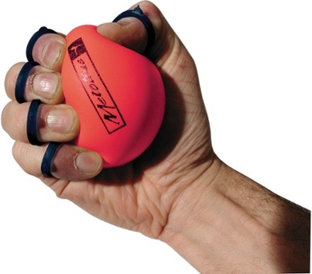 Metolius Grip Saver Plus Hand Exercisers - Package of 3 In use (Blue/Red/Orange)