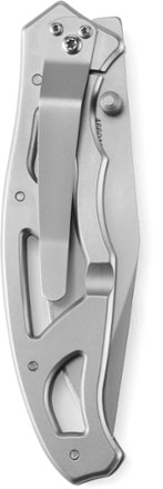 Gerber Paraframe II Knife - Serrated Folded and showing belt clip (Stainless)