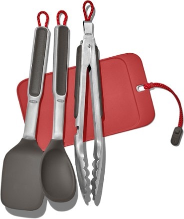 OXO Outdoor Kitchen Compact Can Opener with Built-In Bottle Opener,Red/Grey