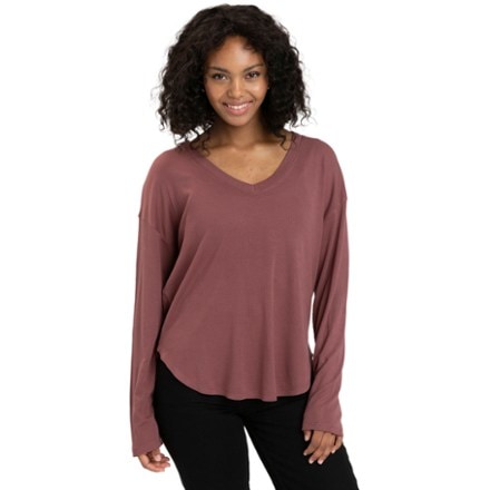 Threads 4 Thought Rhayne Feather Rib Long-Sleeve V-Neck Shirt - Women's 0
