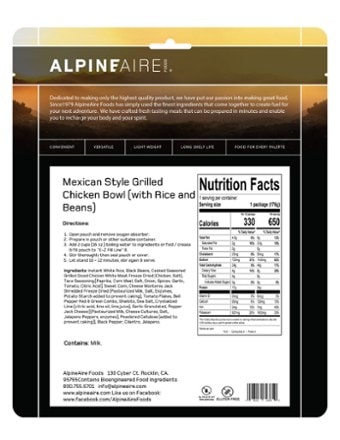 AlpineAire Foods Mexican-Style Grilled Chicken Bowl - 1 Serving 2