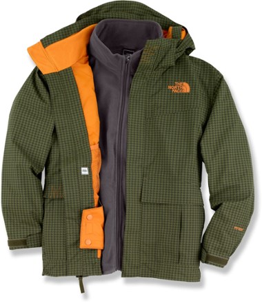 green and orange north face jacket