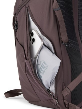 REI Co-op Ruckpack 30 Pack Side pocket with hidden zippered security pocket