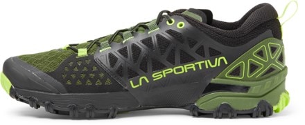 La Sportiva Bushido II Trail-Running Shoes - Men's Left view (Olive/Neon)