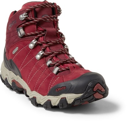 Oboz Bridger Mid Waterproof Hiking Boots - Women's 3/4 front view (Rio Red)