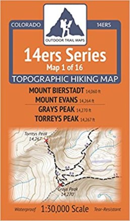 Colorado 14ers Series Map 1 of 16 - Mount Bierstadt, Mount Evans, Grays Peak, Torreys Peak