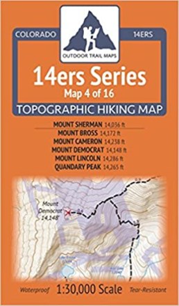 Colorado 14ers Series Map 4 of 16: Mount Sherman, Mount Bross, Mount Cameron, Mount Democrat, Mount Lincoln, Quandary Peak