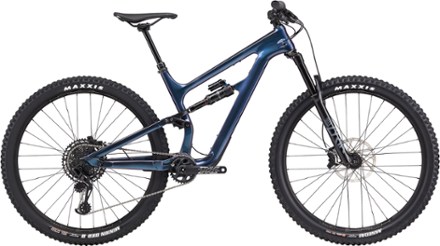 blue full-suspension mountain bicycle