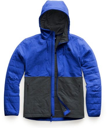 grey and blue north face hoodie