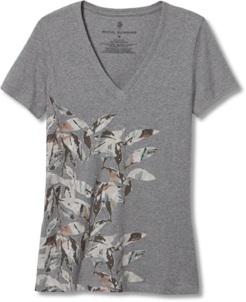 Leaf Motif V-Neck T-Shirt - Women's