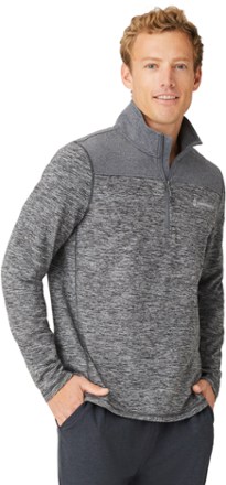 Sueded Spacedye Half-Zip Colorblock Mock-Neck Shirt - Men's