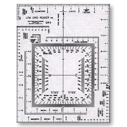 MILITARY STYLE COORDINATE GRID READER AND PROTRACTOR