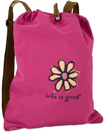 Solid Cinch Sack Charcoal Daisy On Fuchsia