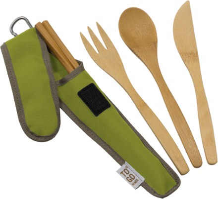 Bamboo Wooden Cutlery Set Spoon Fork Cutter Cutting Reusable Kitchen Tool Bag CN 