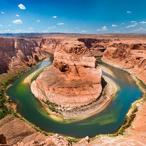 Birdseye view of Colorado River's Horseshoe Bend in the Grand Canyon